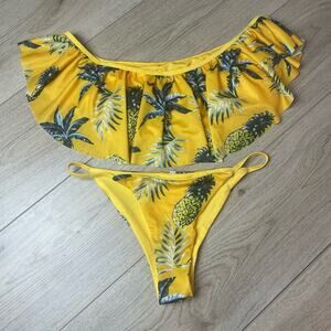 Soar Dream Halter Ruffle Top Brazil Cut Bikini Pineapple print